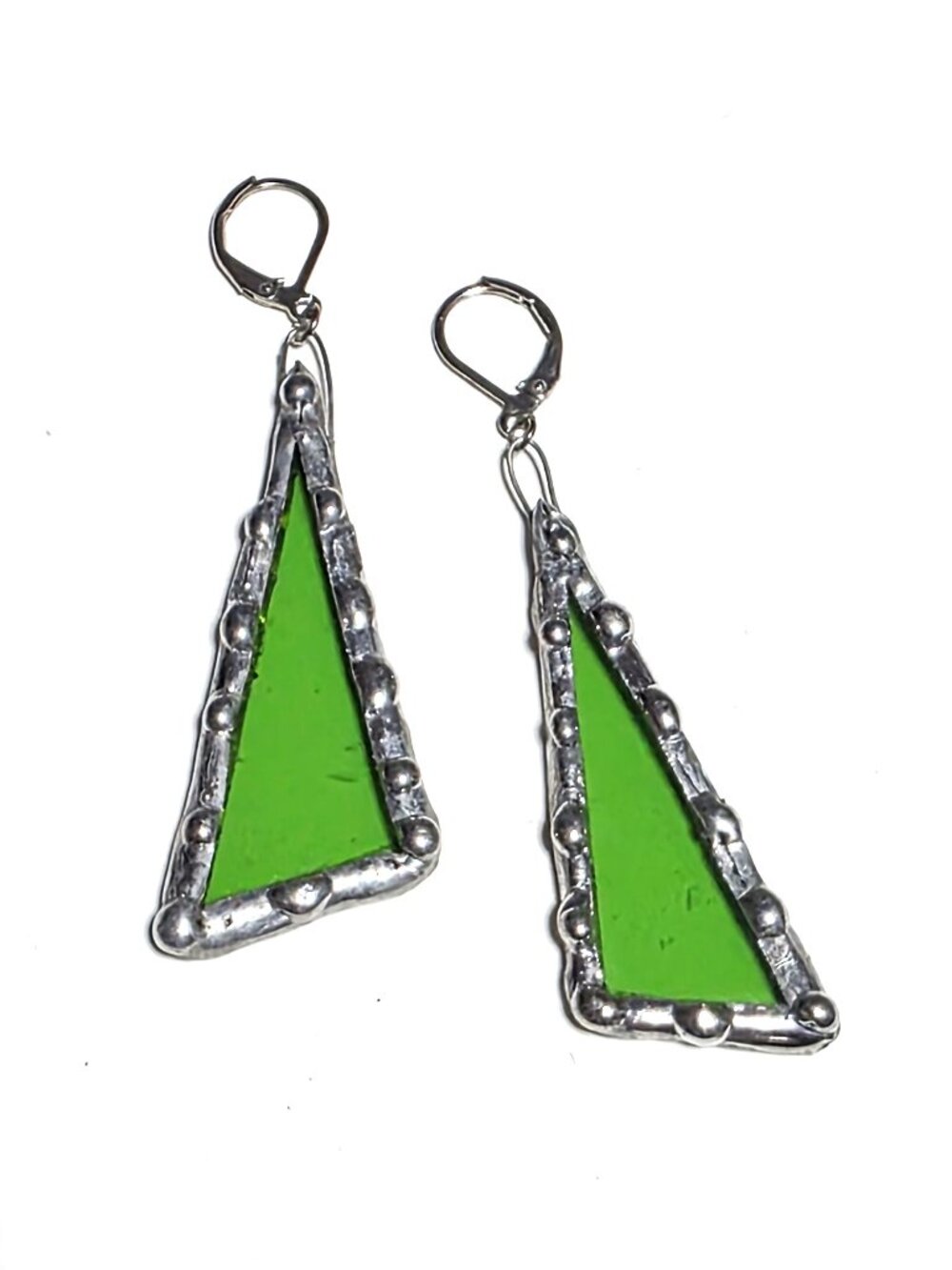 Green triangle stained glass earrings